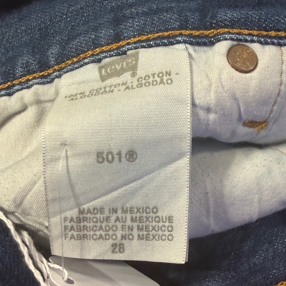 Levi's Dark Blue Frayed Jean Shorts - Picture 3 of 5